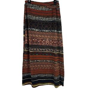 Robert Louis Long Knit Tribal Boho Mixed Print Skirt Women’s Size Small